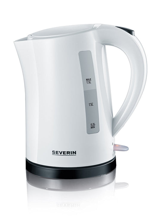 Kettle 1.5l black or white with water level indicator and protection against overheating, Severin WK 3494