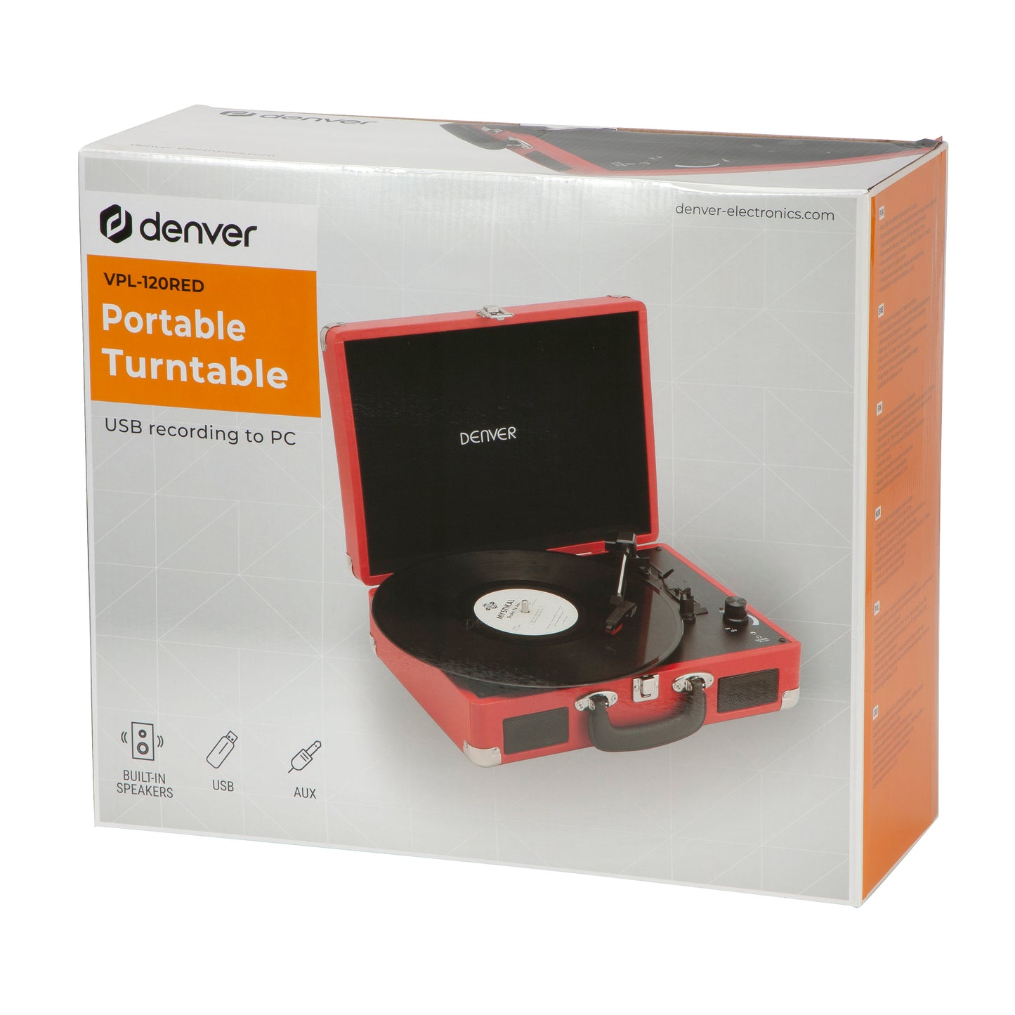 Vinyl Player with AUX and USB 2.0 - Denver VPL-120 Red