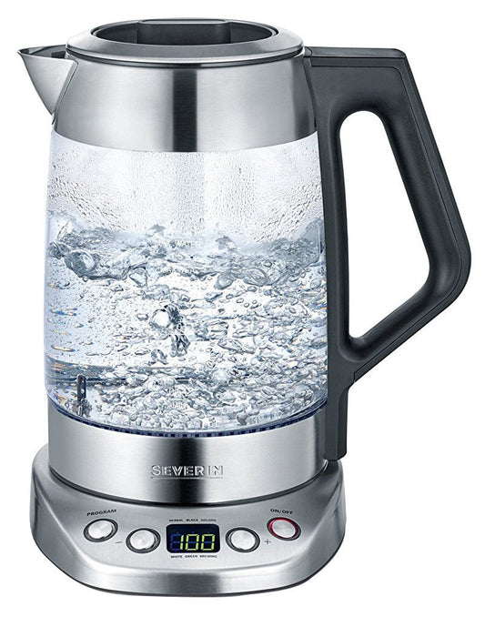Kettle 1.7l in black color with stainless steel and glass body, Severin WK 3479