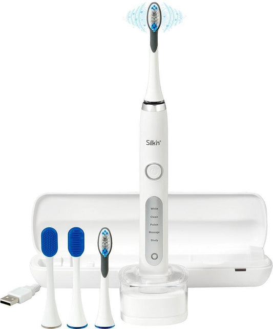 Electric toothbrush with sound technology and 5 modes, Silkn Sonic Smile Deluxe White SSL1PDE11001