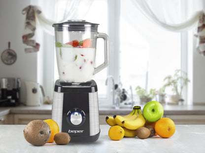Beper BP.602 - 600W Blender with 1.5L Glass Cup and Ice Crushing Function