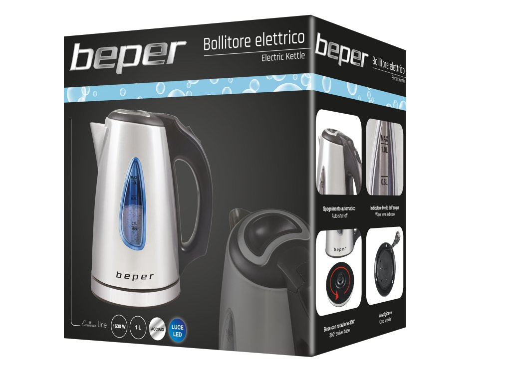 Steel electric kettle with a volume of 1 L, Beper BB.002