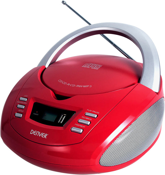 Personal CD player with built-in speakers and FM radio, Denver TCU-211, red